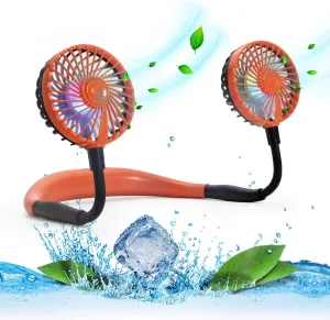 VAGAU Portable Cooling Neck Fan, Rechargeable USB With Colorful LED Lights, 360 Rotation, Wearable Air Conditioner for Office Travel Sport, 3 Adjustable Speeds (Orange) Neck fan for hands-free comfort
