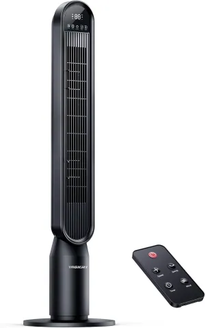 VAGKRI 42 Inch Tower Fan for Bedroom, Bladeless Quiet Floor Fan with 135 Vertical 90 Oscillation Fans for Indoors use, 4 Speeds, 4 Modes, 15H Timers Standing Fans with Remote Black Tower bladeless fan for modern homes