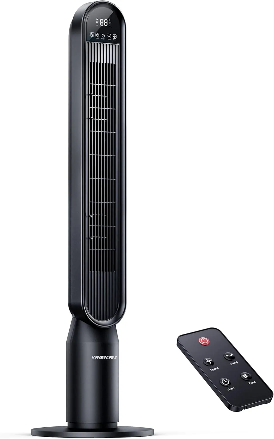 VAGKRI 42 Inch Tower Fan for Bedroom, Bladeless Quiet Floor Fan with 135 Vertical 90 Oscillation Fans for Indoors use, 4 Speeds, 4 Modes, 15H Timers Standing Fans with Remote Black Tower bladeless fan for modern homes