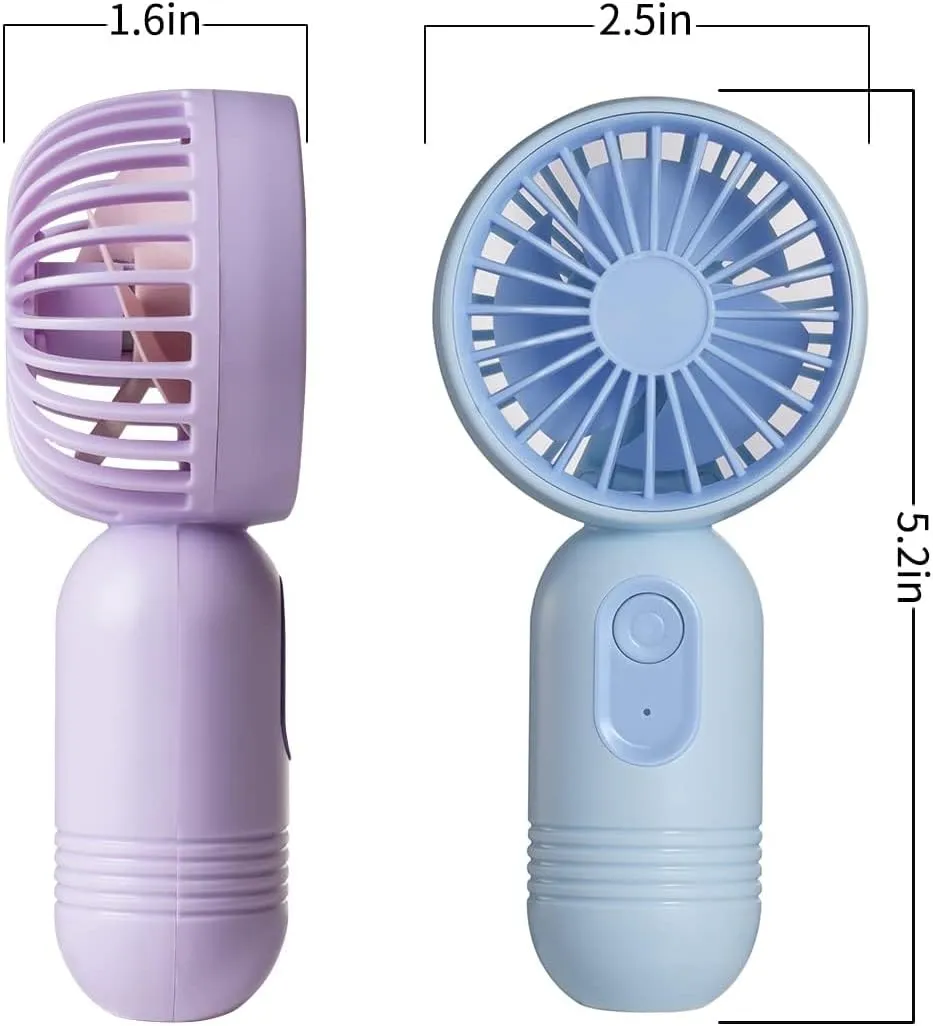 VanSmaGo 3 PCS Portable Handheld Mini Fans, USB Rechargeable Personal Fan for Travel, 3 Speeds Rechargeable Battery Operated Eyelash Fan, Blue,Pink,Purple