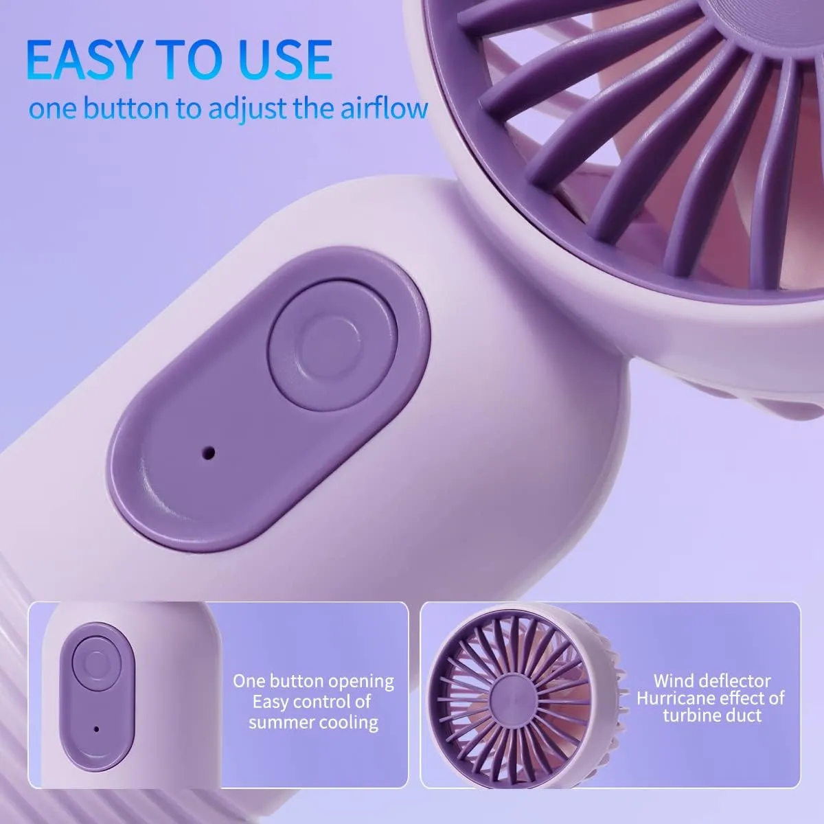 VanSmaGo Portable Handheld Mini Fan, USB Rechargeable Personal Fan, Battery Operated Mini Neck Fan, 5 Speeds, Perfect for Travel/Camping/Outdoor/Home/Office