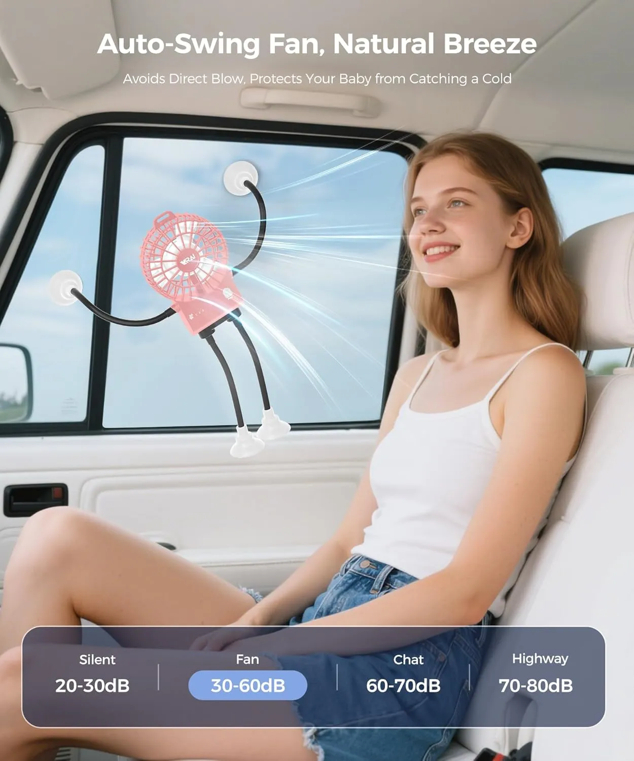 VARAl Freestyle Small Robot Fan, Fun Desk Fan with Suckers, Rechargeable Portable Fan and Phone Stand 2 in 1 for Offce, Travel and Cars