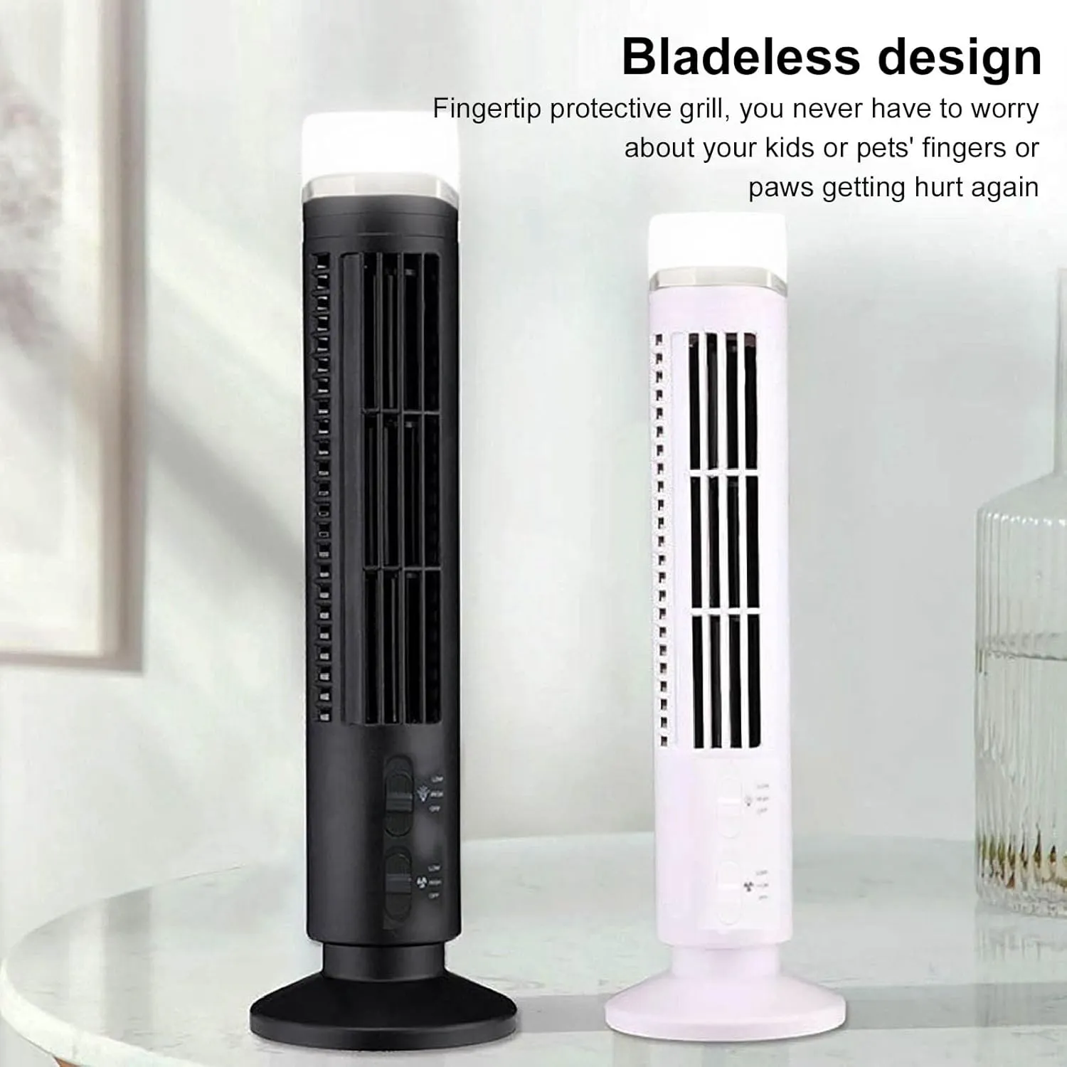 VBESTLIFE Bladeless Tower Fan, 90 Degree Oscillation, Tower Electric Fan Mini Vertical Fan with Light, Cooler Fan, Conditioning Fan Small Tower Fan for Room (Black), default, VB24051401