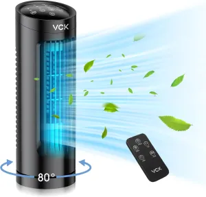 VCK 13'' Oscillation Table Fan, 70 Tower Fan with Remote Control, 3 Speeds, 3 Wind Modes, Timer, Safe Bladeless Design, Digital Touch Screen, Quiet Desk Fan for Home Office Desktop Bedroom Desktop fan with humidification feature
