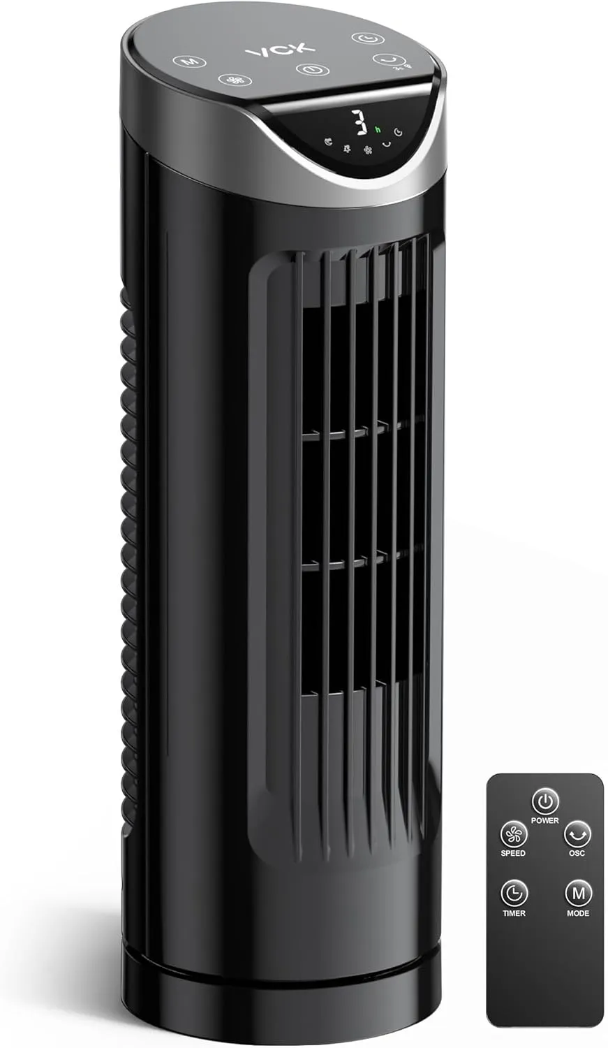VCK Tower Fan, 90 Oscillating Fan with Remote Control, 13'' Portable Small Desk Fan, Adjustable 3 Speed, 12h Timer, 3 Mode, Personal Quiet Cooling Bladeless Table Fan For Bedroom Office Desktop Tower bladeless fan for modern homes