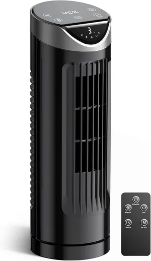 VCK Tower Fan for Bedroom, 27ft/s Desk Fan with Remote, 90 Oscillating Desk Fan, 3 Speeds, 3 Modes,12Timer, 13'' Bladeless Portable Fan for Bedroom Office Home Small bladeless fan for quiet cooling