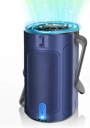 VEKK Portable Fan with Dual Clip, Personal Waist Fan up to 25H, 4 Speeds 7100RPM Clip Shirt fan with Gale-Force Airflow, Wearable Belt Fan Neck Fan for Sport, Outdoor, Jobsite, Traveling, Blue Waist-mounted portable fan for outdoor use