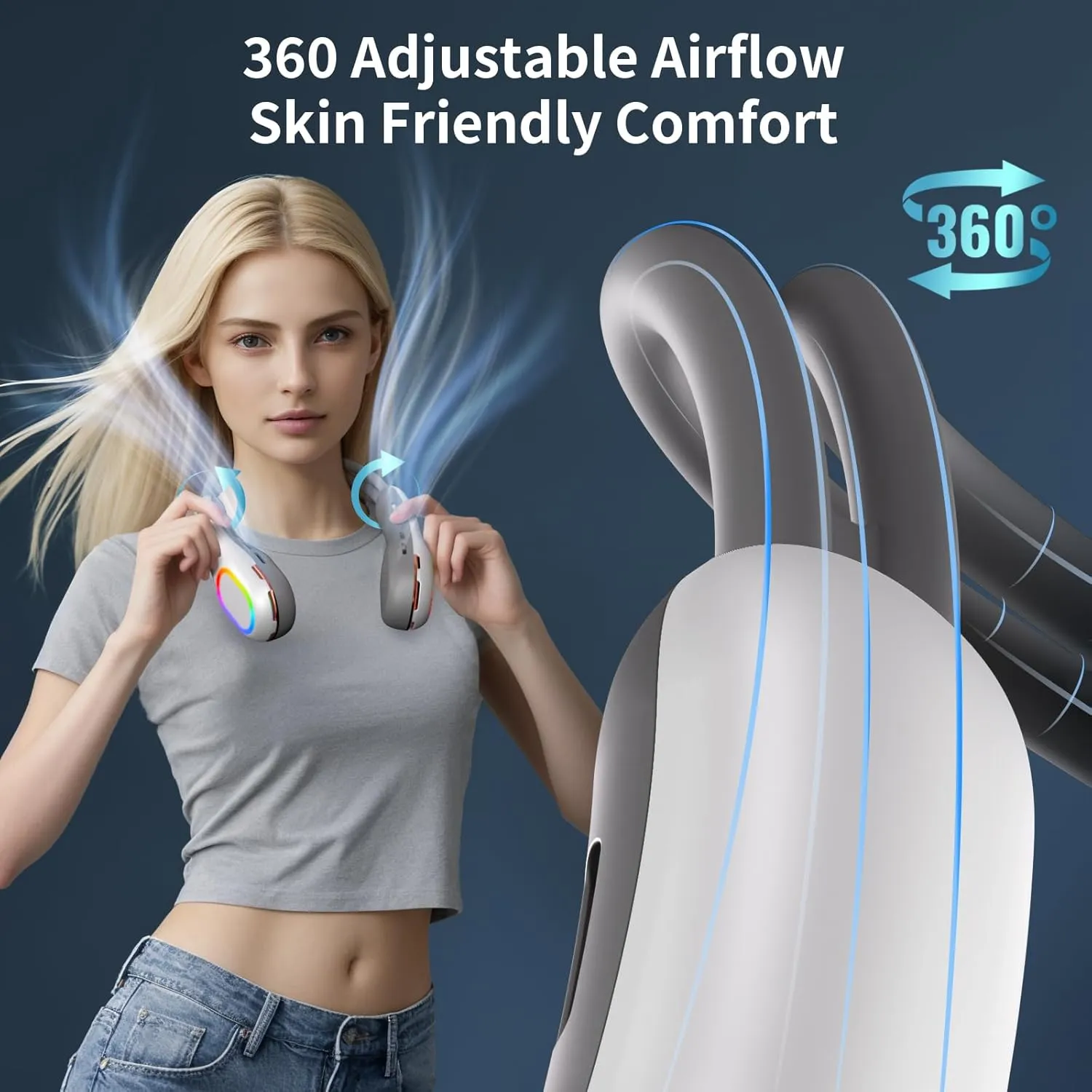 VEKK Portable Neck Fan 360 Wind Direction Adjustment Bladeless Neck Fan, 6000 mAh Battery Operated Wearable Personal Fan, Flexible Cooling Fan for Outdoor & Indoor Activities and Travel