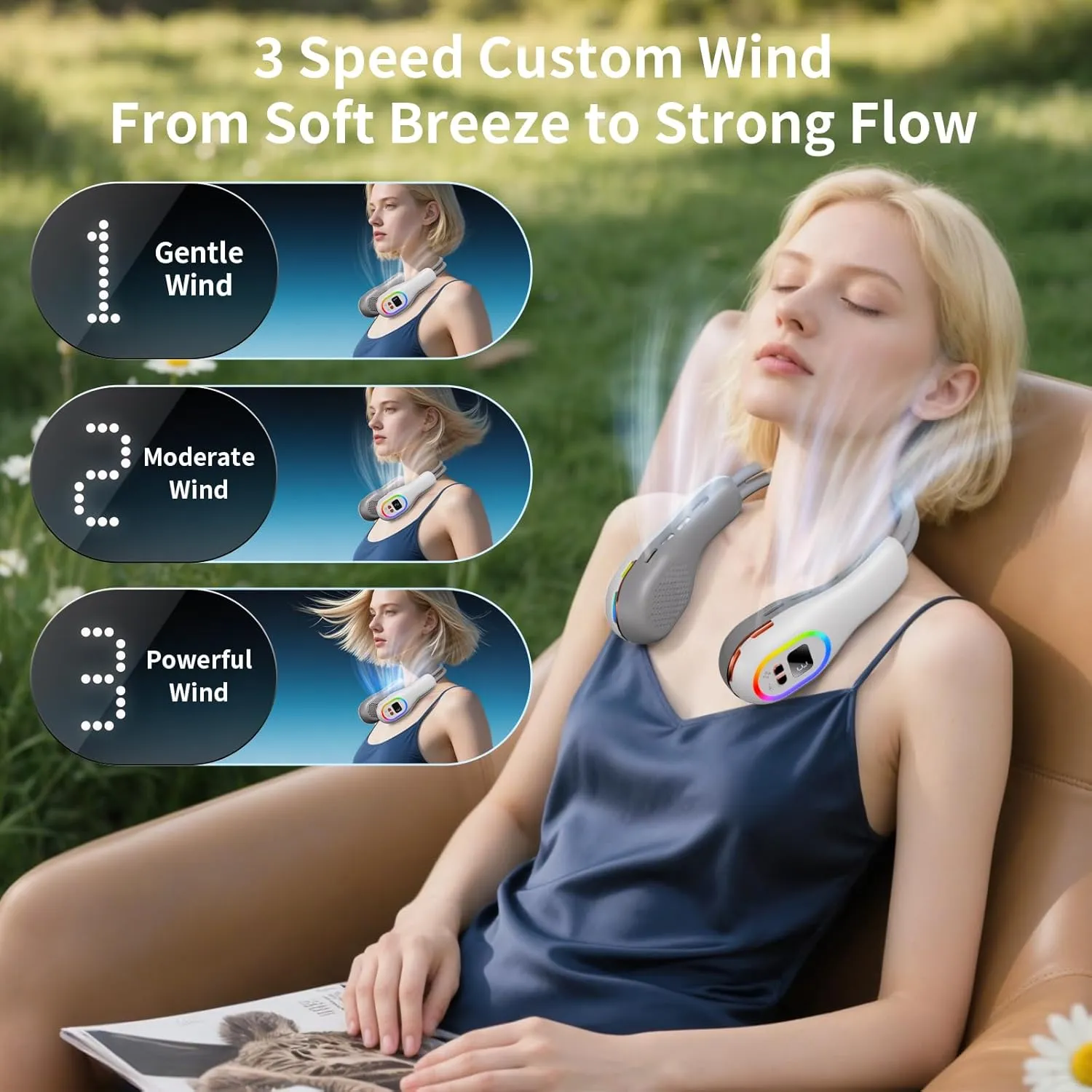 VEKK Portable Neck Fan 360 Wind Direction Adjustment Bladeless Neck Fan, 6000 mAh Battery Operated Wearable Personal Fan, Flexible Cooling Fan for Outdoor & Indoor Activities and Travel