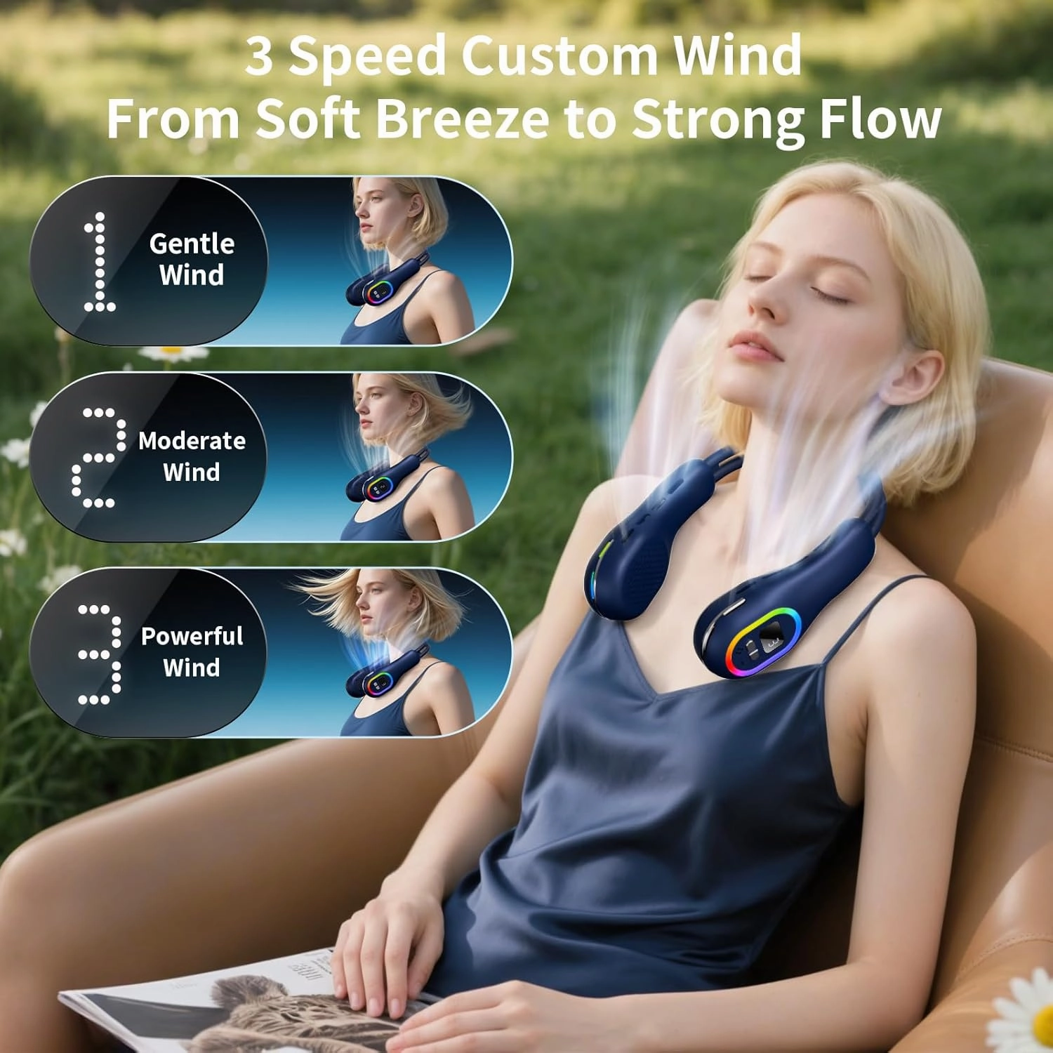 VEKK Portable Neck Fan 360 Wind Direction Adjustment Bladeless Neck Fan, 6000 mAh Battery Operated Wearable Personal Fan, Flexible Cooling Fan for Outdoor & Indoor Activities and Travel