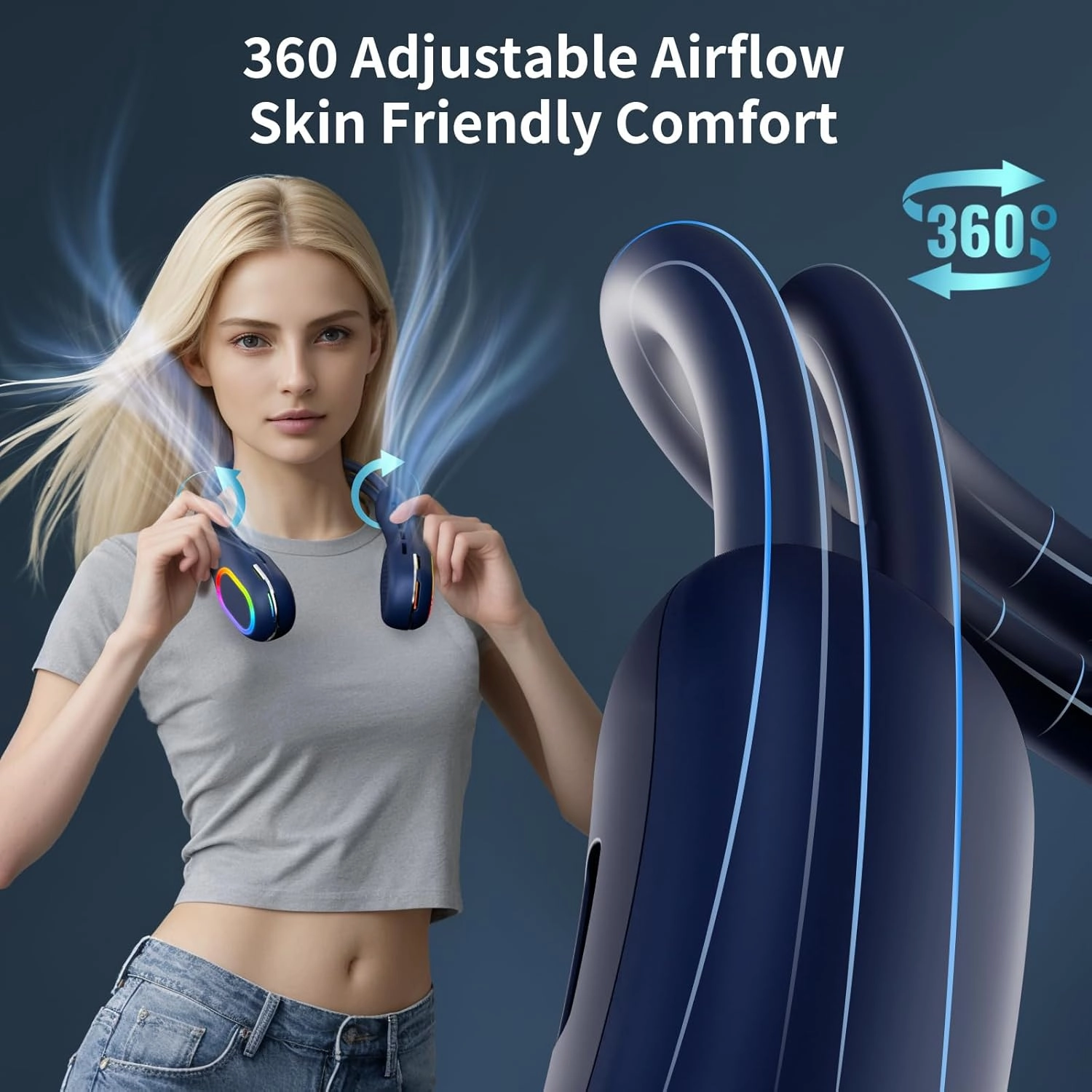 VEKK Portable Neck Fan 360 Wind Direction Adjustment Bladeless Neck Fan, 6000 mAh Battery Operated Wearable Personal Fan, Flexible Cooling Fan for Outdoor & Indoor Activities and Travel