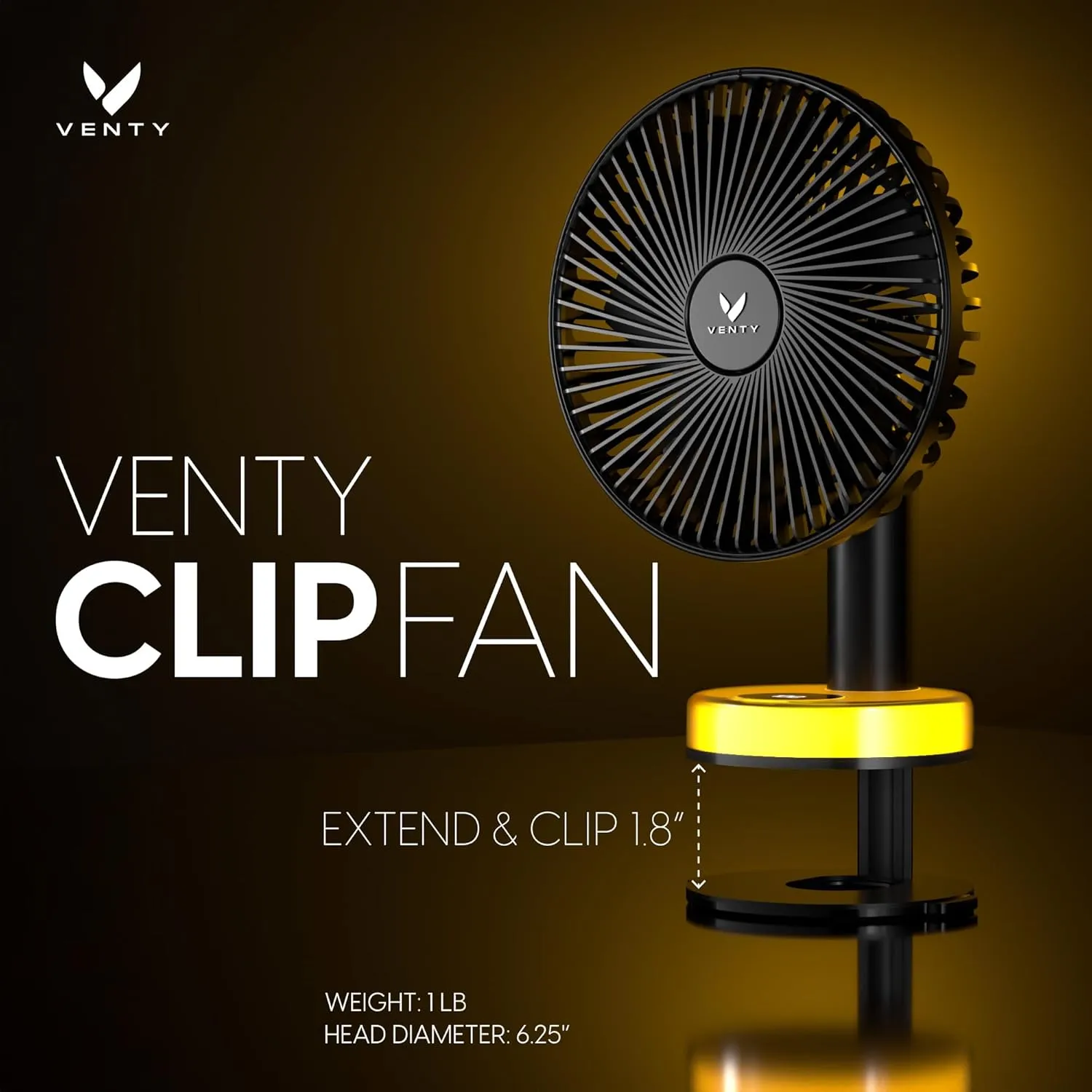 VENTY Portable Clip Fan - Rechargeable 10-Hour Battery Portable Fan - 360 Rotation & 90 Tilt - Stroller, Desk or Bedside - Aromatherapy & LED Light - USB-C Rechargeable Clip On