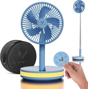 VENTY Portable Fan - Wireless Battery Operated Fan - 4 Speeds - LED Lighting - Carry Case & Remote Control - Cruise Travel - Outdoor Travel RV Power Bank With USB-C Port (Blue with Case) Battery-powered portable fan
