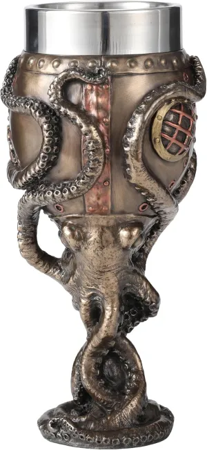 Veronese Design 7 1/2 Inch Steampunk Octopus Diving Bell Goblet Cold Cast Resin Bronze Finish Stainless Steel Cup (7 fl oz) Octopus-shaped decorative fan