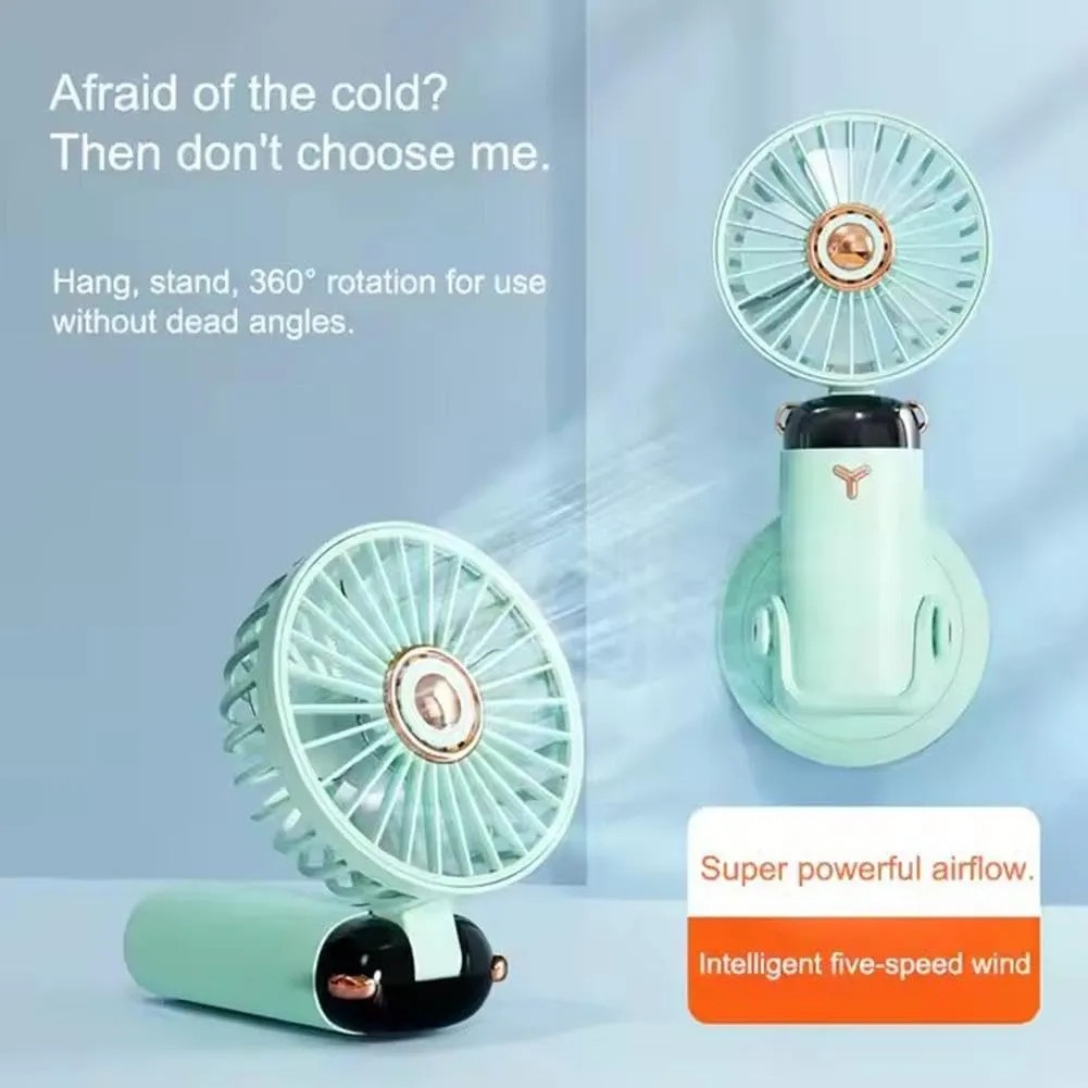 Versatile 4-in-1 Portable Handheld Fan, 360 Rotating Folding Handheld Fan, 5 Speed Adjustable, 2400mAh Rechargeable Mini Fans with Base, for Handheld, Neck, Desktop, Wall Mounted (Blue)
