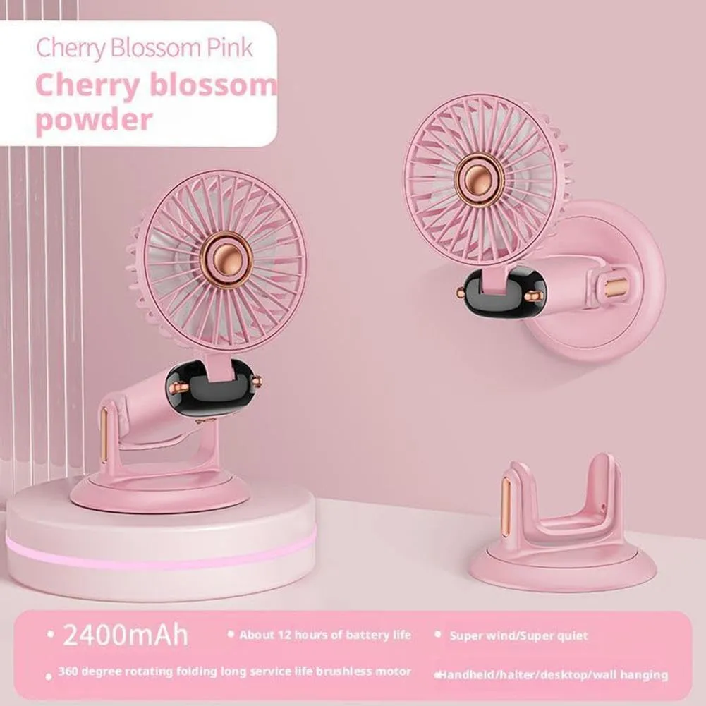 Versatile 4-in-1 Portable Handheld Fan, 360 Rotating Folding Handheld Fan, 5 Speed Adjustable, 2400mAh Rechargeable Mini Fans with Base, for Handheld, Neck, Desktop, Wall Mounted (Blue)