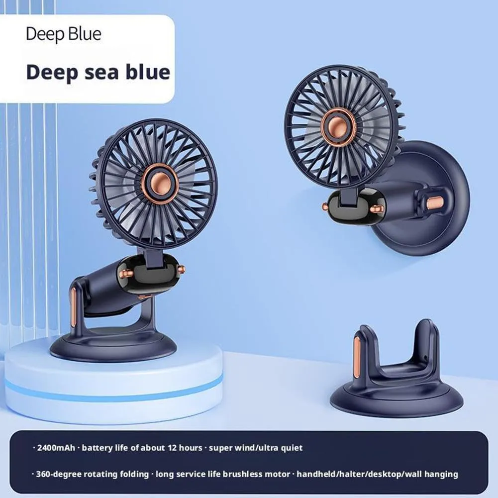 Versatile 4-in-1 Portable Handheld Fan, 360 Rotating Folding Handheld Fan, 5 Speed Adjustable, 2400mAh Rechargeable Mini Fans with Base, for Handheld, Neck, Desktop, Wall Mounted (Blue)