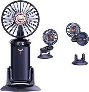 Versatile 4-in-1 Portable Handheld Fan, 360 Rotating Folding Handheld Fan, 5 Speed Adjustable, 2400mAh Rechargeable Mini Fans with Base, for Handheld, Neck, Desktop, Wall Mounted (Blue) 360-degree rotating fan for home use