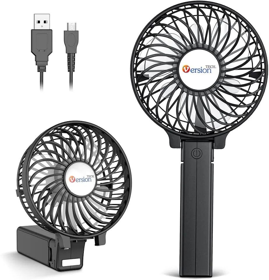 VersionTECH. Portable Handheld Fan, Powerful Durable 4000mAh 180 Foldable, Mini Table Fans with USB Rechargeable Battery Operated Cooling Accessories for Personal Use, Travel, Office Black Mini handheld fan for personal cooling