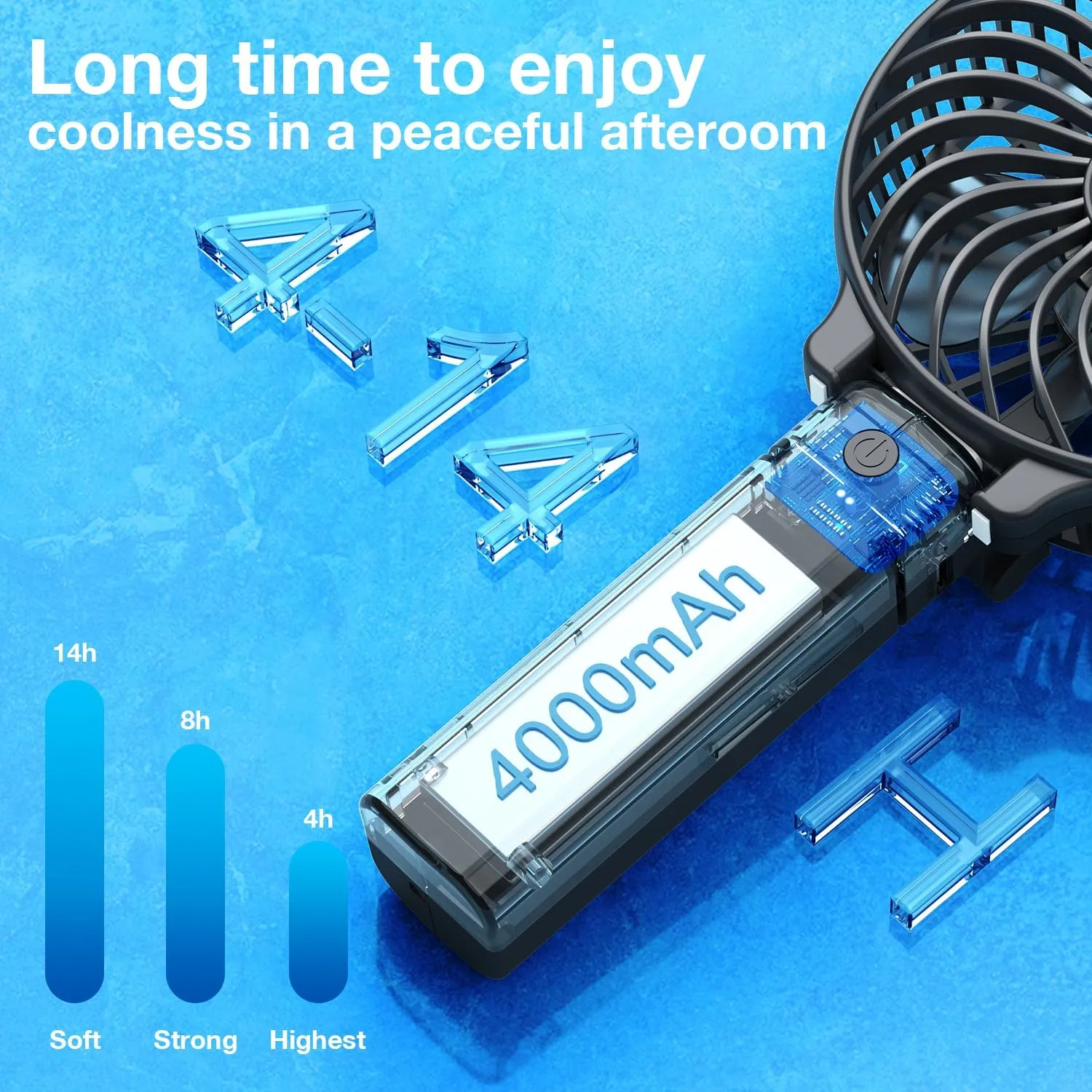 VersionTECH. Portable Handheld Fan, Powerful Durable 4000mAh 180 Foldable, Mini Table Fans with USB Rechargeable Battery Operated Cooling Accessories for Personal Use, Travel, Office Black