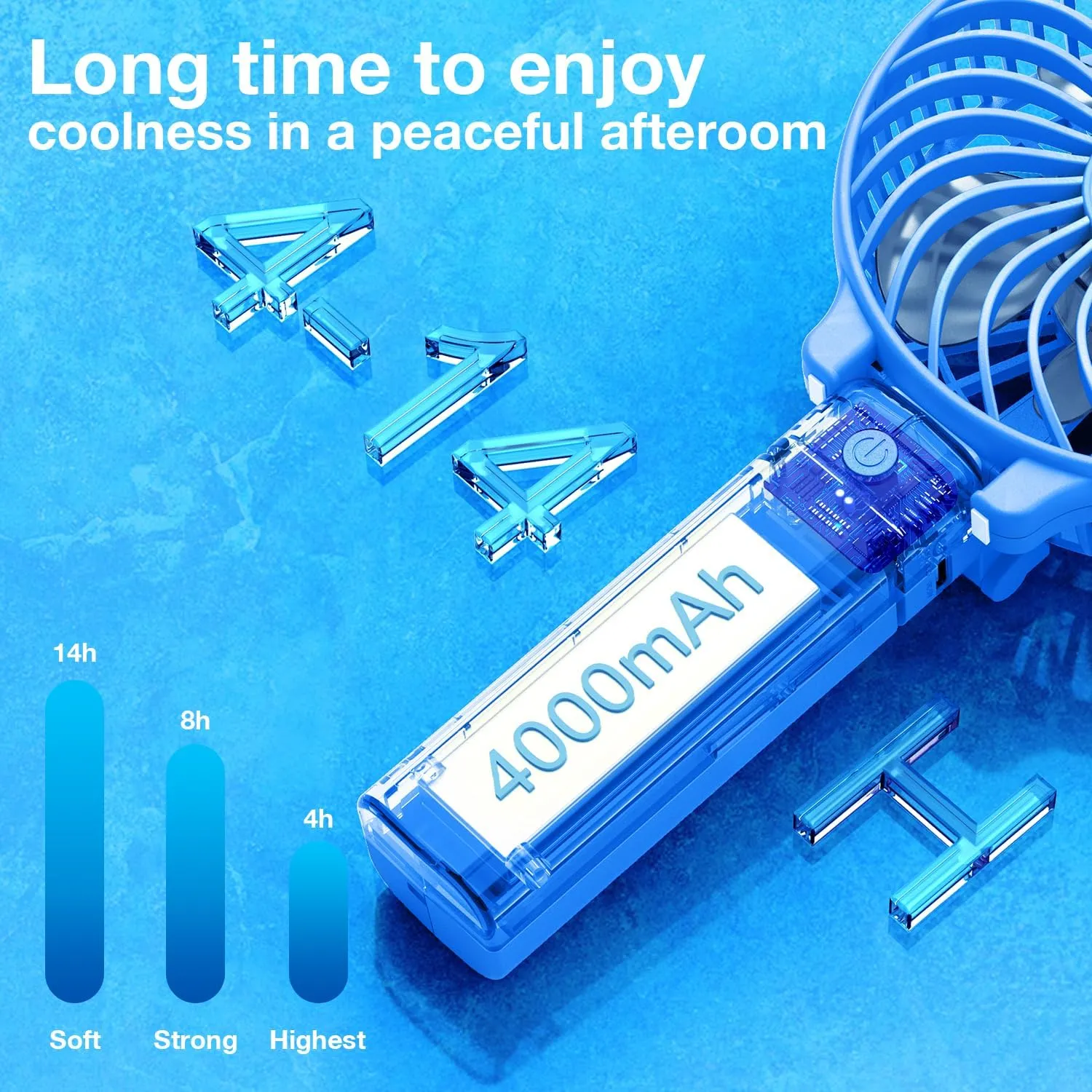 VersionTECH. Portable Handheld Fan, Powerful Durable 4000mAh 180 Foldable, Mini Table Fans with USB Rechargeable Battery Operated Cooling Accessories for Personal Use, Travel, Office Blue