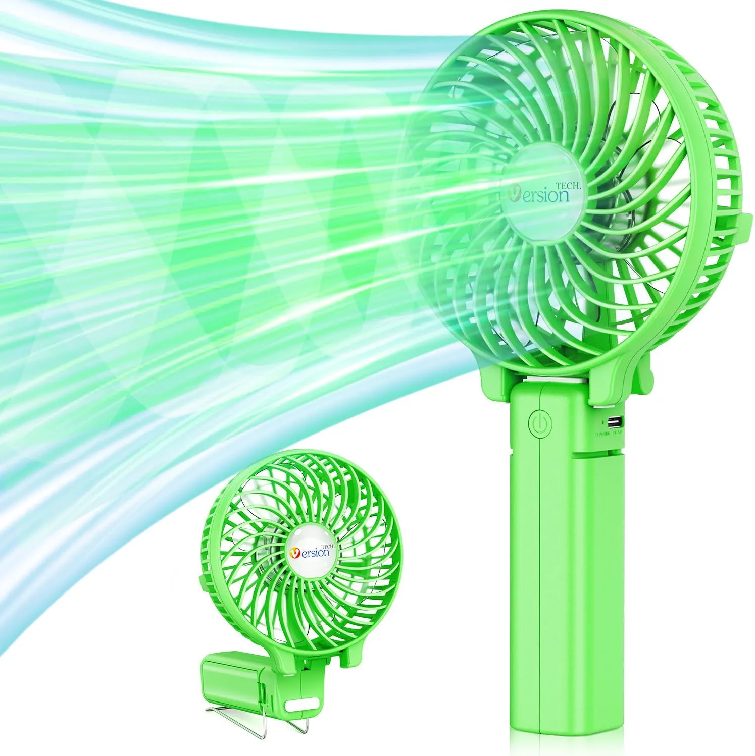 VersionTECH. Portable Handheld Fan, Powerful Durable 4000mAh 180 Foldable, Mini Table Fans with USB Rechargeable Battery Operated Cooling Accessories for Personal Use, Travel, Office Green Mini handheld fan for personal cooling