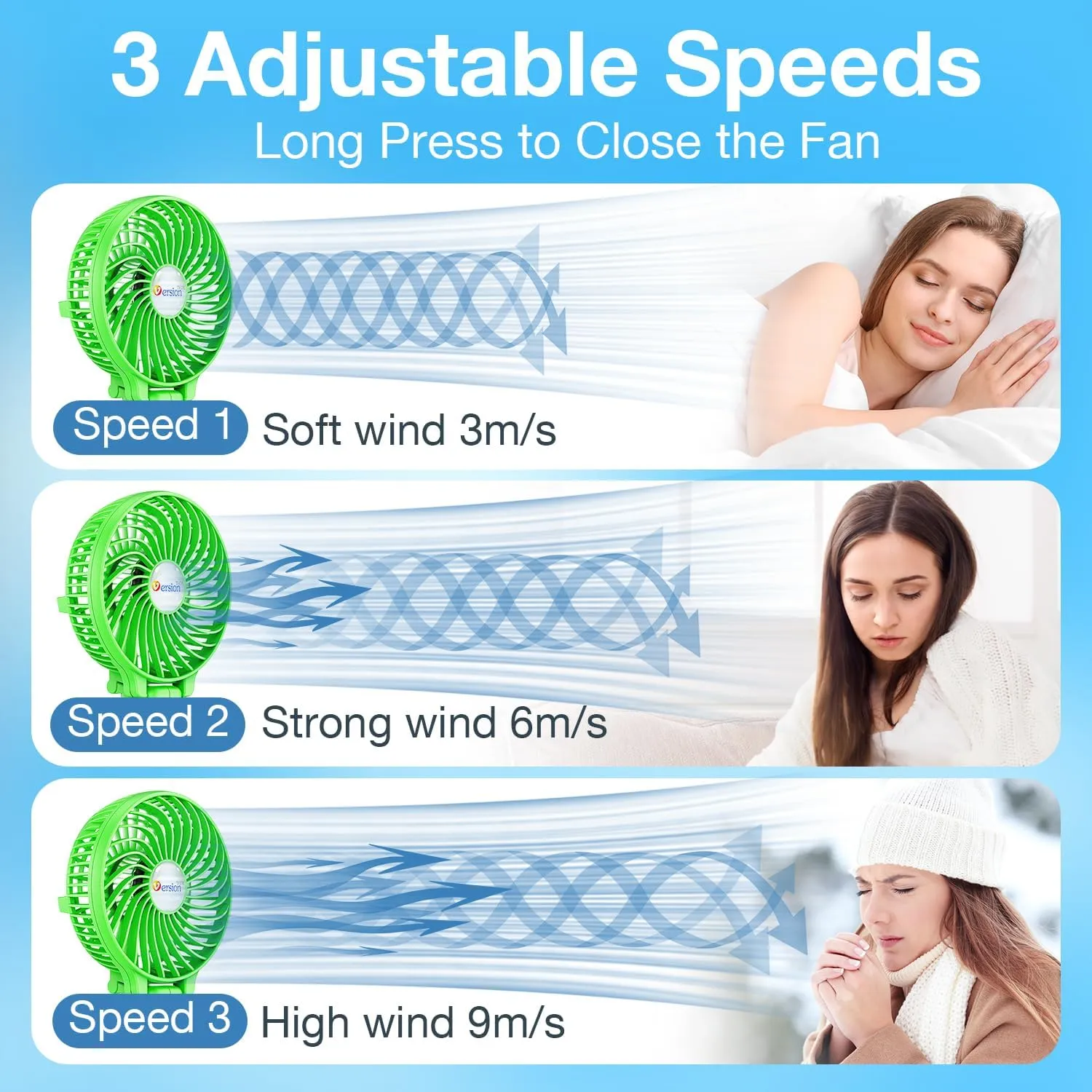 VersionTECH. Portable Handheld Fan, Powerful Durable 4000mAh 180 Foldable, Mini Table Fans with USB Rechargeable Battery Operated Cooling Accessories for Personal Use, Travel, Office Green