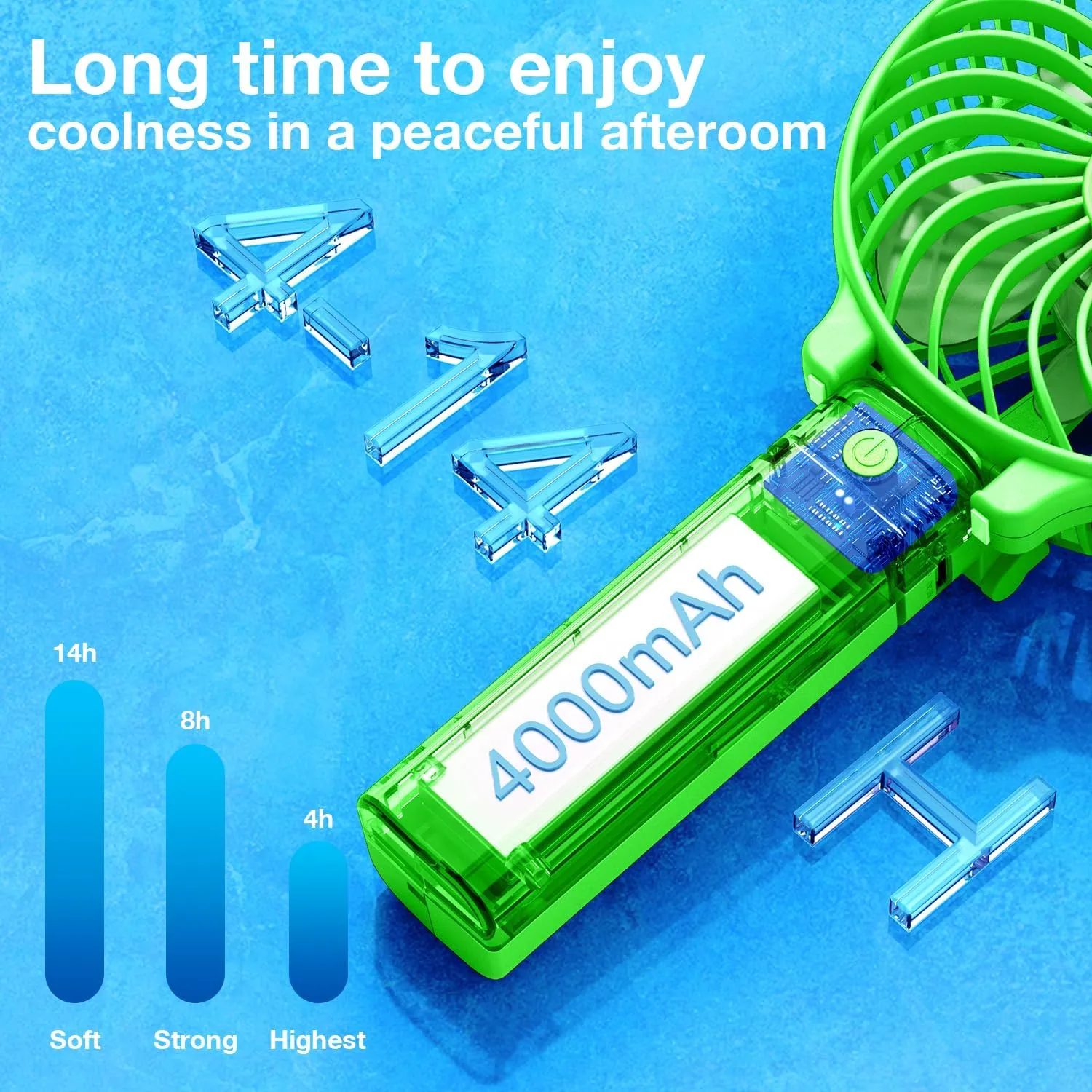 VersionTECH. Portable Handheld Fan, Powerful Durable 4000mAh 180 Foldable, Mini Table Fans with USB Rechargeable Battery Operated Cooling Accessories for Personal Use, Travel, Office Green