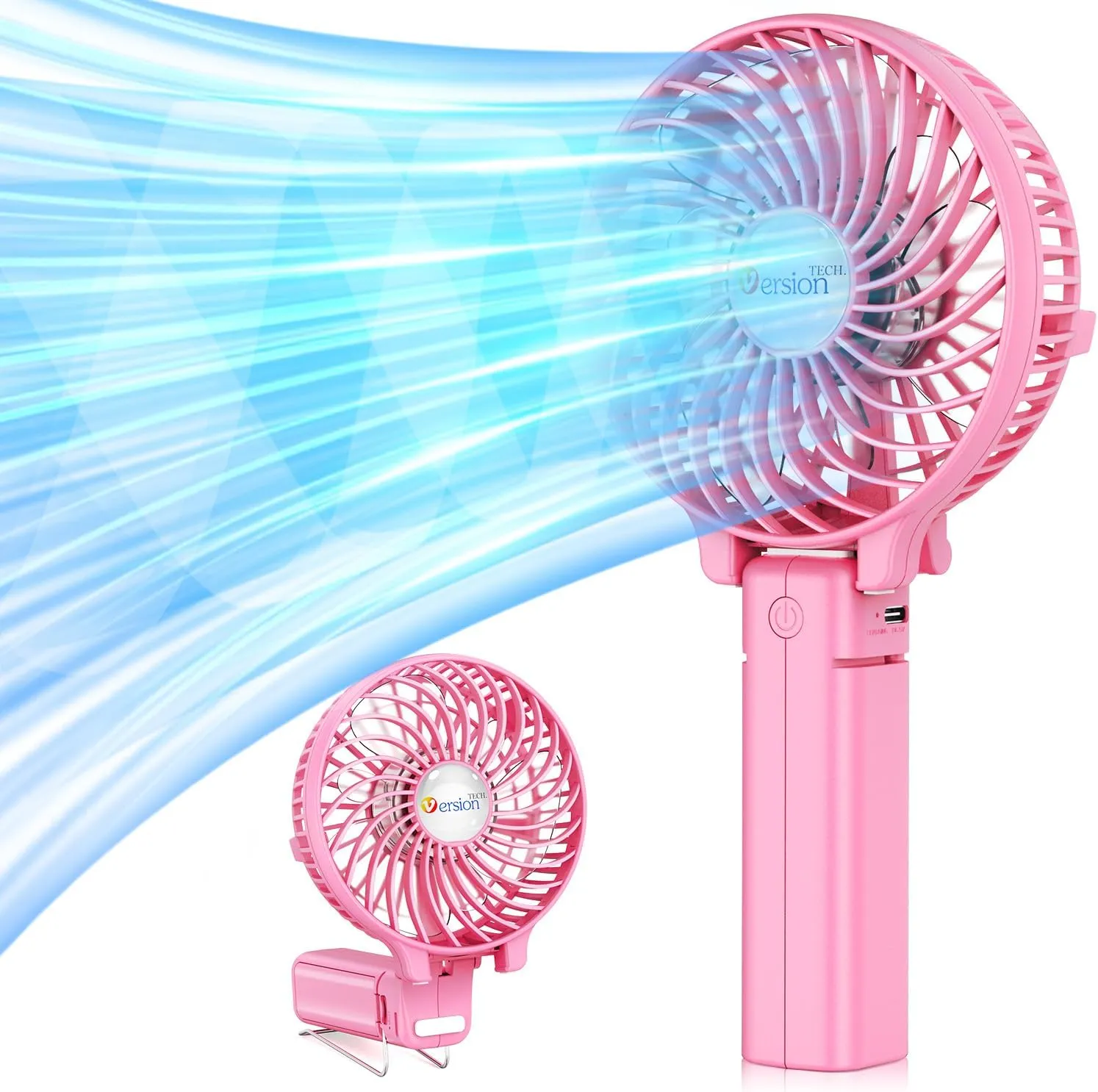 VersionTECH. Portable Handheld Fan, Powerful Durable 4000mAh 180 Foldable, Mini Table Fans with USB Rechargeable Battery Operated Cooling Accessories for Personal Use, Travel, Office Pink Mini handheld fan for personal cooling