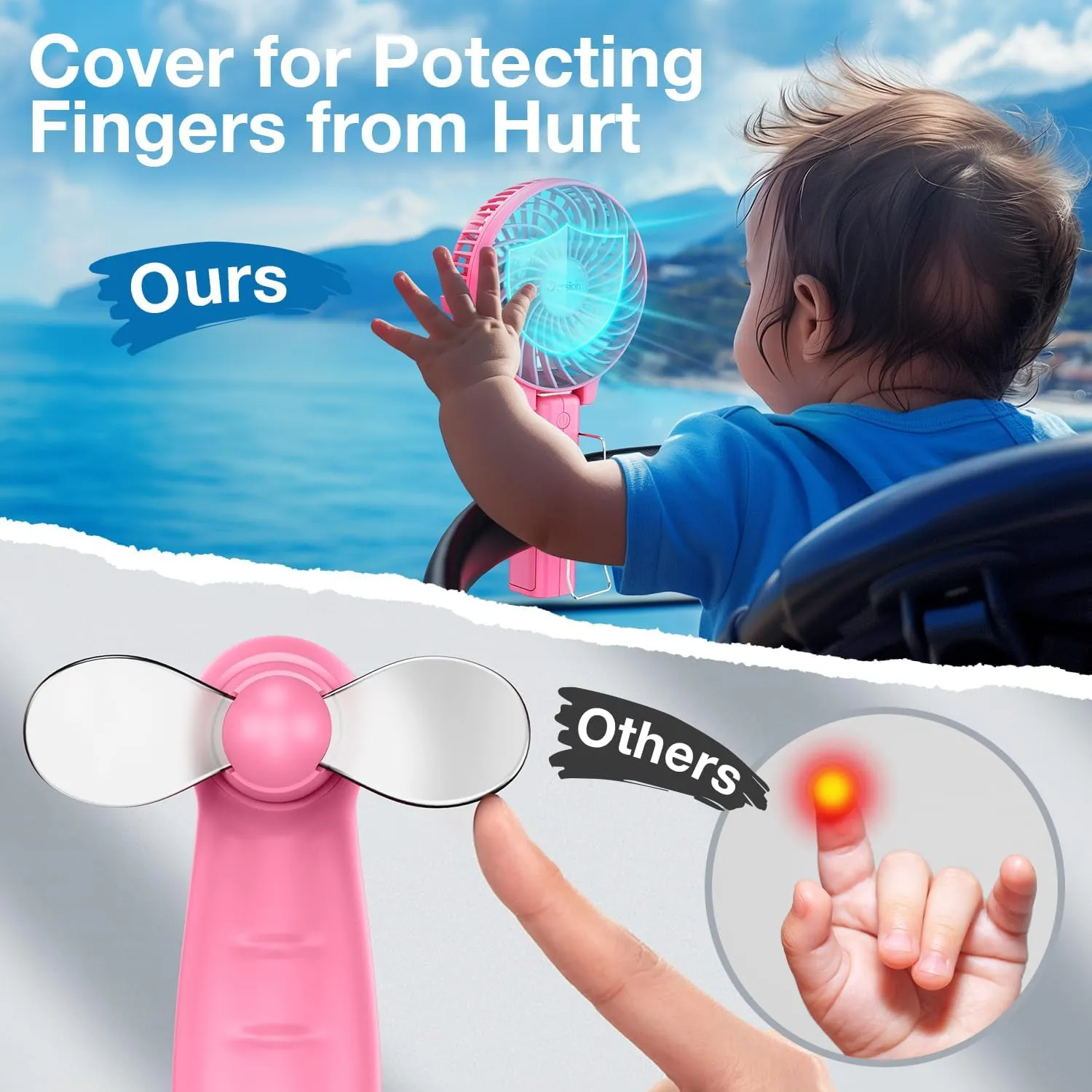 VersionTECH. Portable Handheld Fan, Powerful Durable 4000mAh 180 Foldable, Mini Table Fans with USB Rechargeable Battery Operated Cooling Accessories for Personal Use, Travel, Office Pink