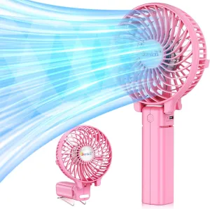 VersionTECH. Portable Handheld Fan, Powerful Durable 4000mAh 180 Foldable, Mini Table Fans with USB Rechargeable Battery Operated Cooling Accessories for Personal Use, Travel, Office Pink Mini handheld fan for personal cooling