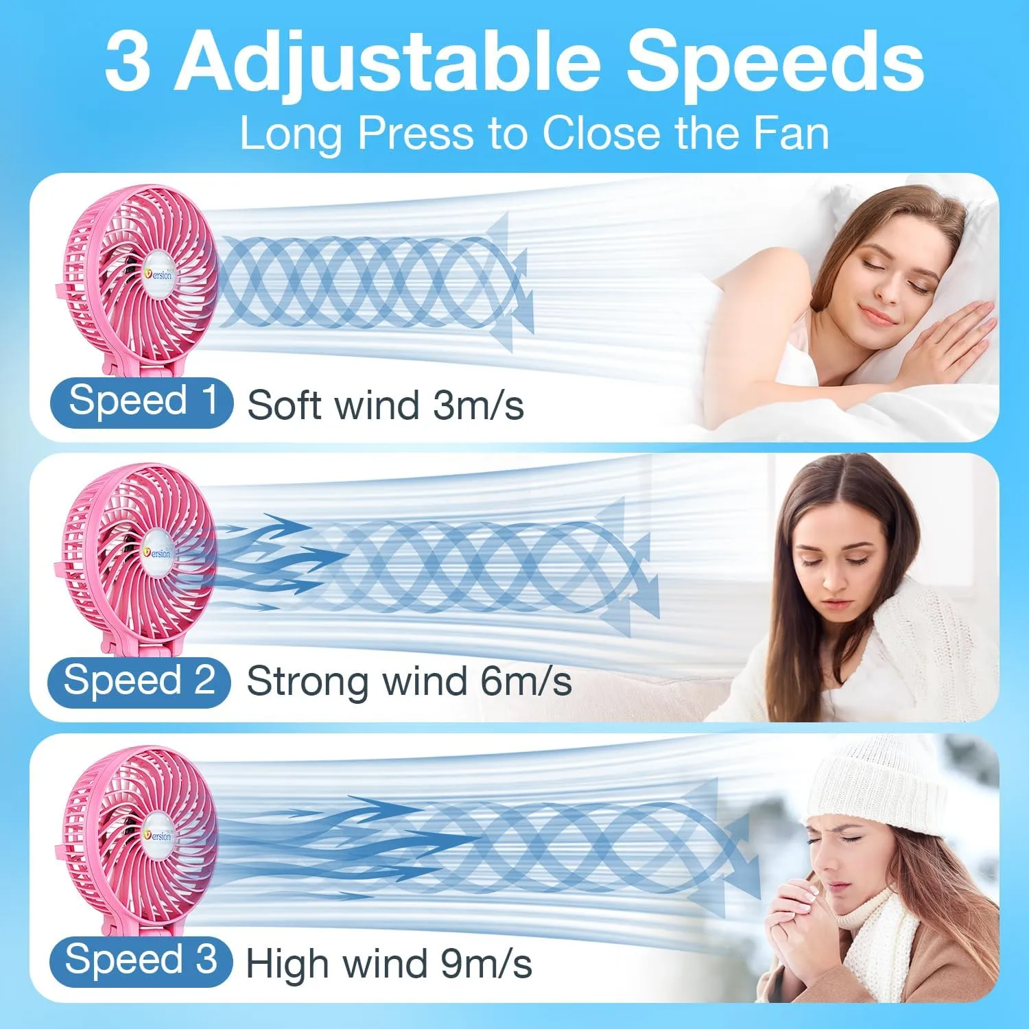 VersionTECH. Portable Handheld Fan, Powerful Durable 4000mAh 180 Foldable, Mini Table Fans with USB Rechargeable Battery Operated Cooling Accessories for Personal Use, Travel, Office Pink