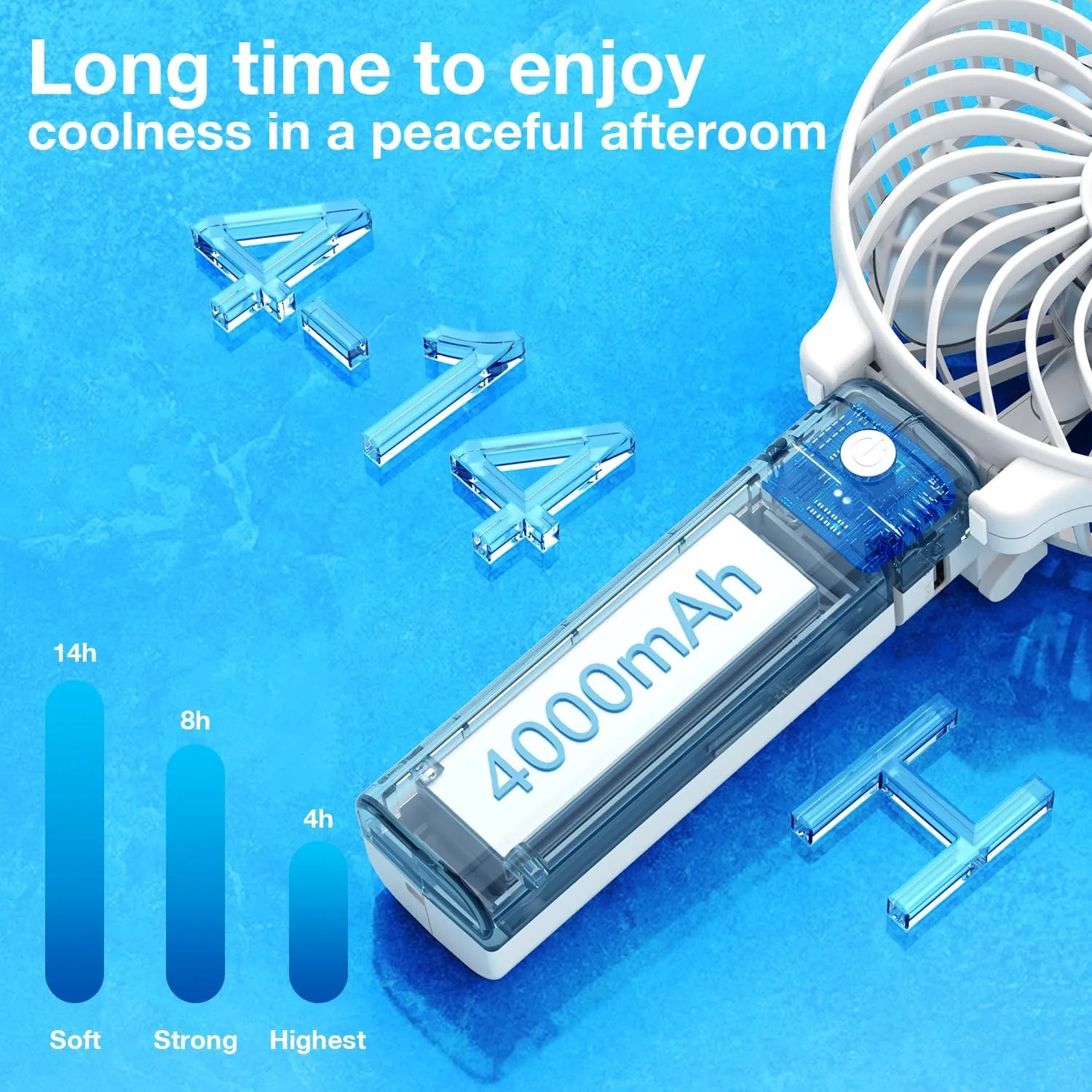 VersionTECH. Portable Handheld Fan, Powerful Durable 4000mAh 180 Foldable, Mini Table Fans with USB Rechargeable Battery Operated Cooling Accessories for Personal Use, Travel, Office White