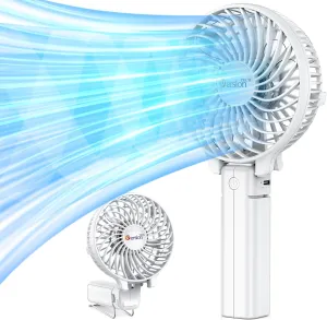 VersionTECH. Portable Handheld Fan, Powerful Durable 4000mAh 180 Foldable, Mini Table Fans with USB Rechargeable Battery Operated Cooling Accessories for Personal Use, Travel, Office White Mini handheld fan for personal cooling