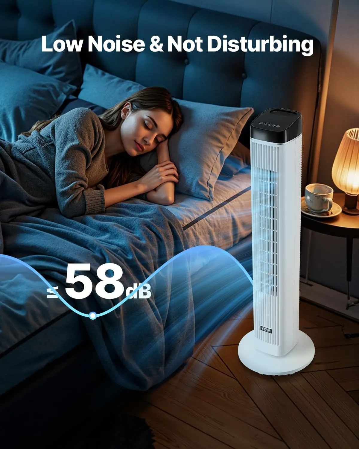 VEVOR Tower Fan, 22 ft/s Velocity Quiet Floor Fan, 70 Oscillating Fans for Indoors with 3 Speeds, 4 Modes, 12H Timer, Portable Standing Bladeless Fan with Remote Control for Bedroom, Office, Home
