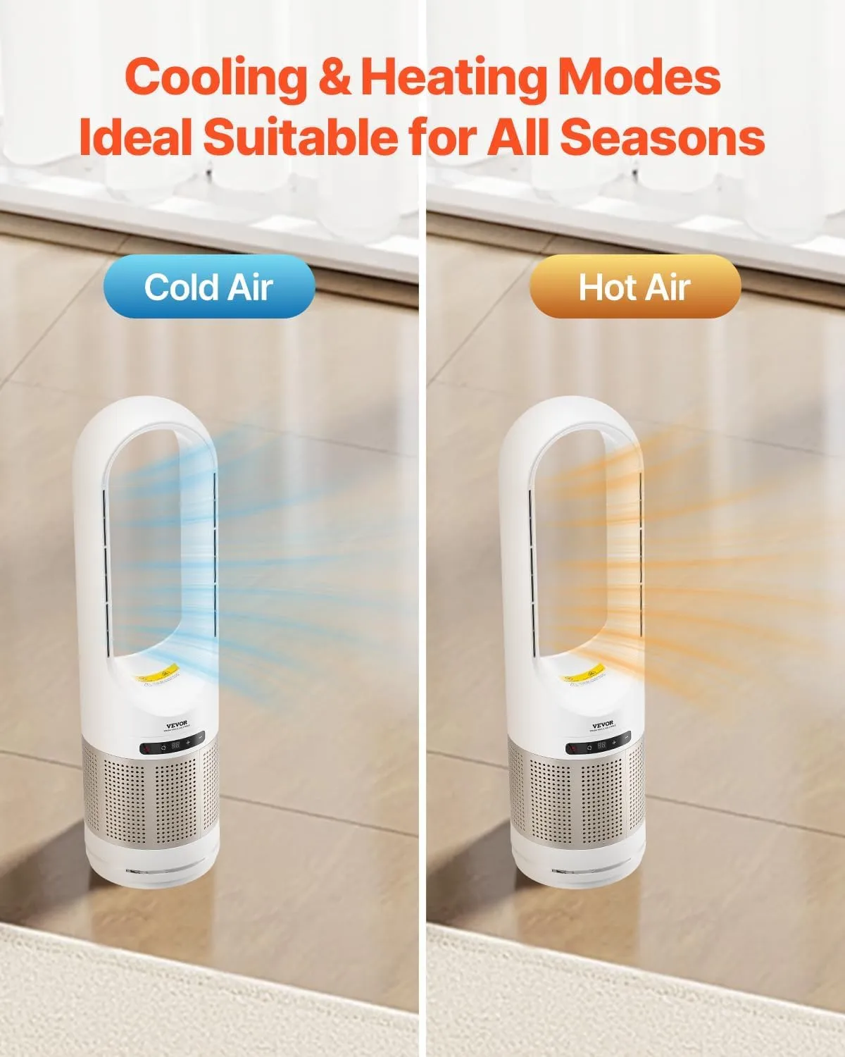 VEVOR Tower Fan Bladeless, 16.4ft/s Velocity Floor Fan that Blows Cold Air, 80 Oscillating 8-Speed Fans, 8H Timer, Standing Fans with H13 HEPA Filtration, Remote Control & Air Purification Mode