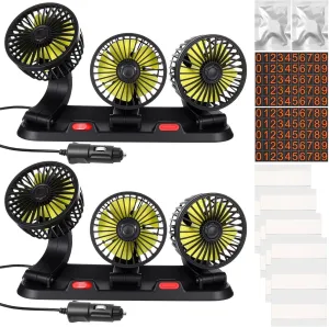 VIHOSE 2 Pcs 3-head Car Cooling Fan 12v Portable Vehicle Cooling Fan, 2 Speeds Adjustable, 360 Rotating, Cigarette Lighter Powered for Vehicles Auto Suv Rv Sedan Van Boat 360-degree rotating fan for home use