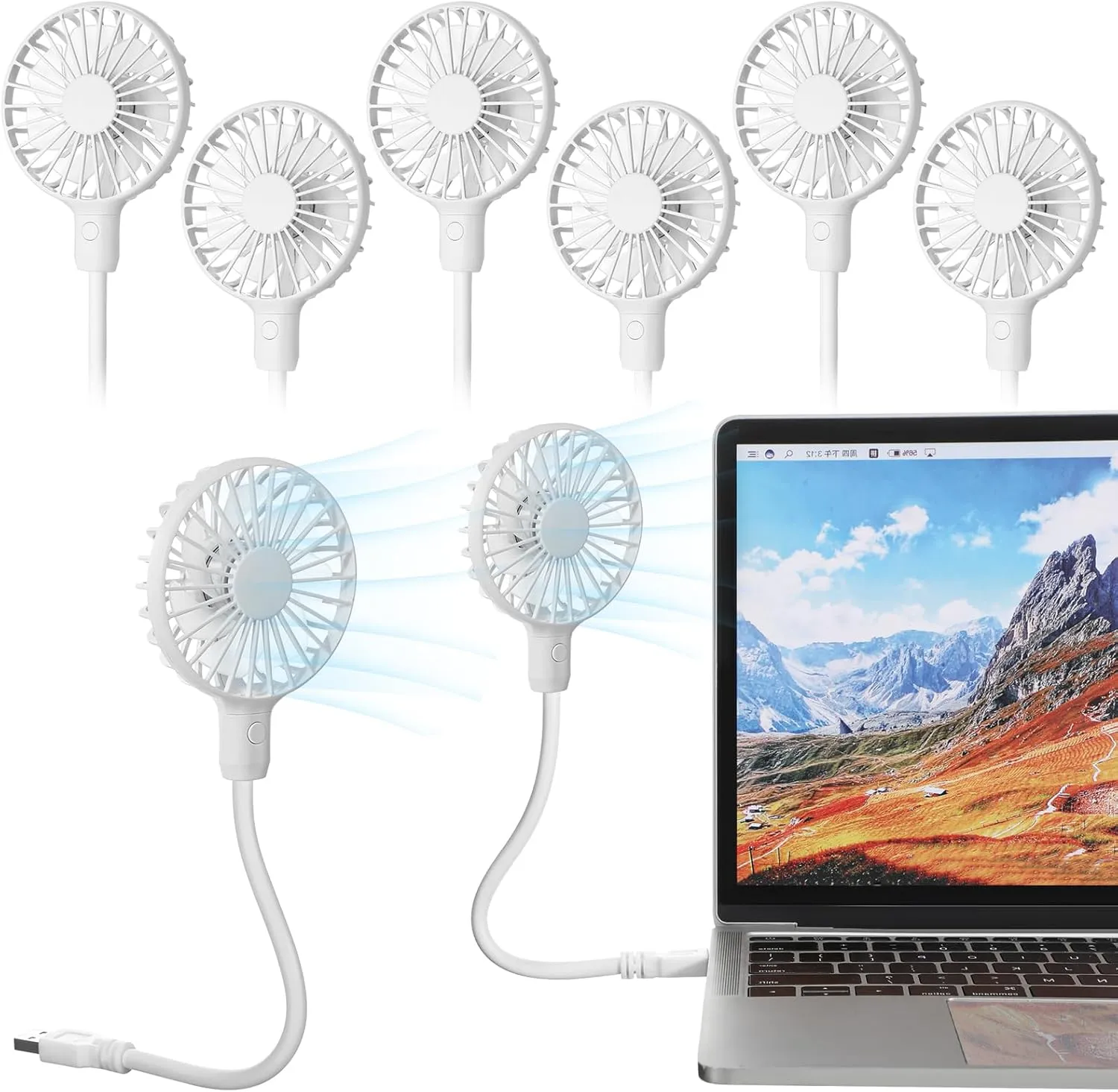 VIHOSE 6 Pcs USB Fan with Switch, Mini Portable 360 Rotation USB Desk Small Personal White Pocket Fan Powered by Laptop Power Bank, plug for Travel Home Commute Office Camping 360-degree rotating fan for home use