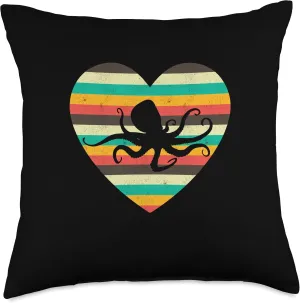 Vintage Heart Silhouette Octopus Retro Mollusk Sea Creatures Throw Pillow, 18x18, Multicolor Octopus-shaped decorative fan
