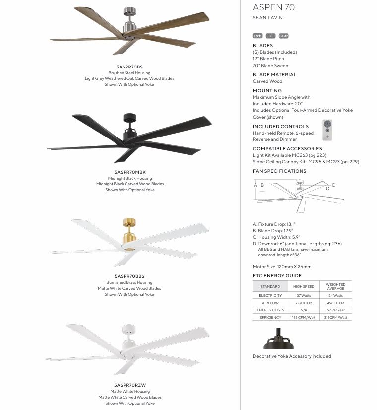 Visual Comfort Aspen Indoor/Outdoor DC Ceiling Fan with Remote