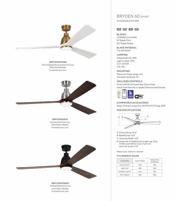 Visual Comfort Bryden 60" Smart Indoor/Outdoor DC Ceiling Fan with 21W LED and Remote