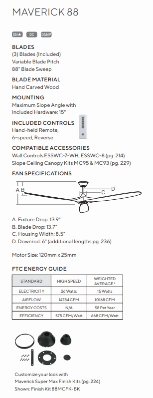 Visual Comfort Fan Maverick Indoor/Outdoor DC Ceiling Fan with 6 Speed Remote Control