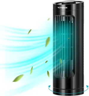 VIVOSUN 13'' Tower Fan, Bladeless Desk Fan with 3 Speeds and 70 Oscillation, Portable and Compact, Quiet Cooling Fan for Home and Office, Black Desktop fan with humidification feature