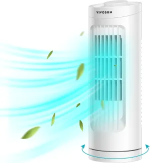 VIVOSUN 13'' Tower Fan, Bladeless Desk Fan with 3 Speeds and 70 Oscillation, Portable and Compact, Quiet Cooling Fan for Home and Office, White Desktop fan with humidification feature
