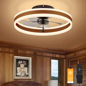 VOLISUN Fandelier Ceiling Fans with Lights and Remote, 15.7in Farmhouse Ceiling Fan Flush Mount, 3000K-6500K Dimmable Bladeless Ceiling Fan with Light, Modern Ceiling Fans with Lights for Bedroom Fan with safety blade design