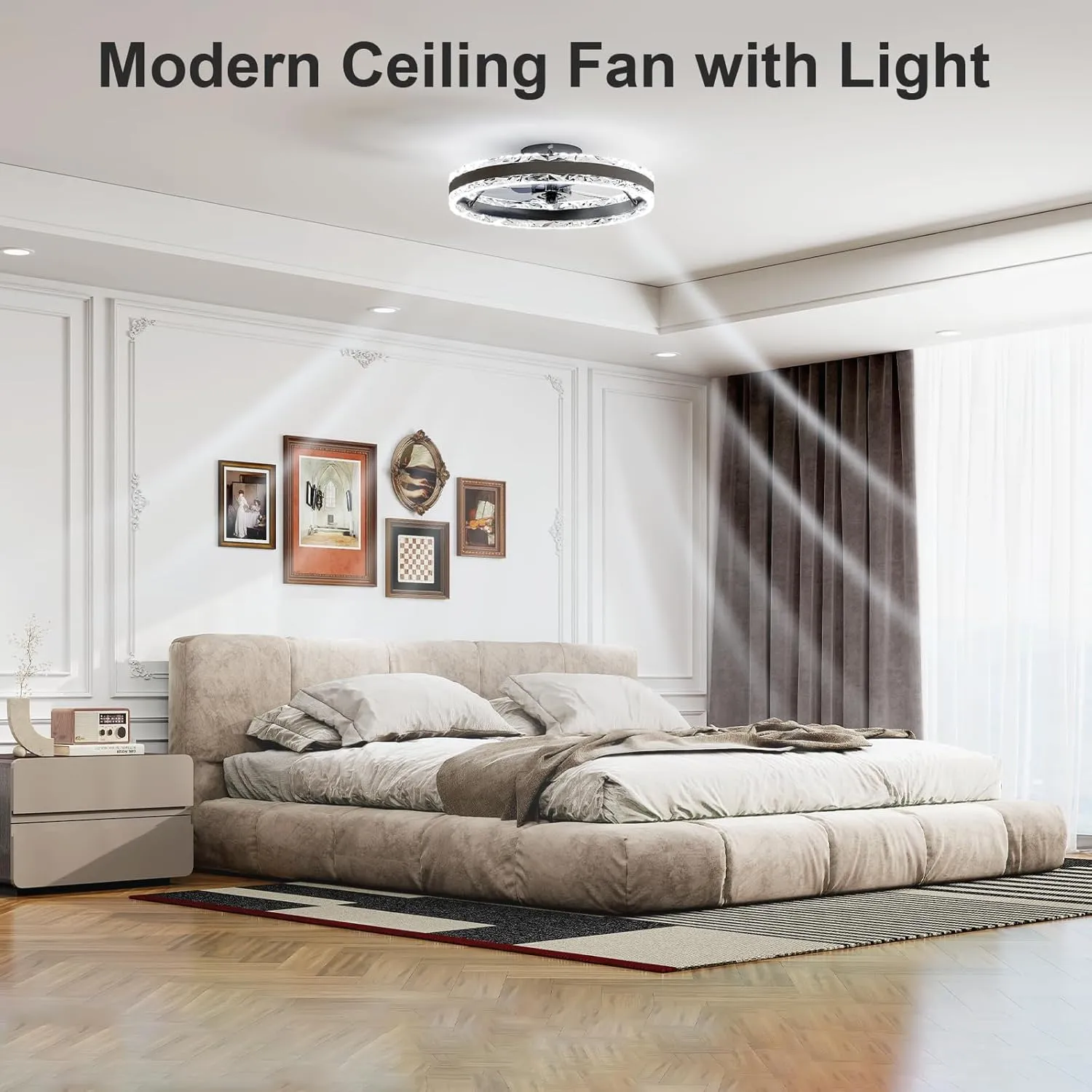 VOLISUN Low Profile Ceiling Fans with Light and Remote, 19.7in Fandelier Ceiling Fan with Light, 3000K-6500K Dimmable Flush Mount LED Ceiling Fan Light, Black Modern Ceiling Fan Light for Bedroom