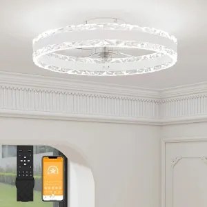 VOLISUN Low Profile Ceiling Fans with Light and Remote, 19.7in Fandelier Ceiling Fan with Light, 3000K-6500K Dimmable Flush Mount LED Ceiling Fan Light, White Modern Ceiling Fan Light for Bedroom Fan with safety blade design