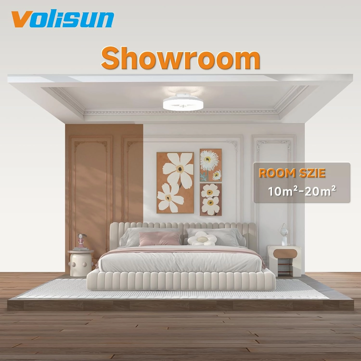 VOLISUN Low Profile Ceiling Fans with Lights and Remote,15.7in Modern Ceiling Fan Flush Mount, 3000K-6500K Dimmable Bladeless LED Fan Light,White Fandelier Ceiling Fans with Lights for Bedroom