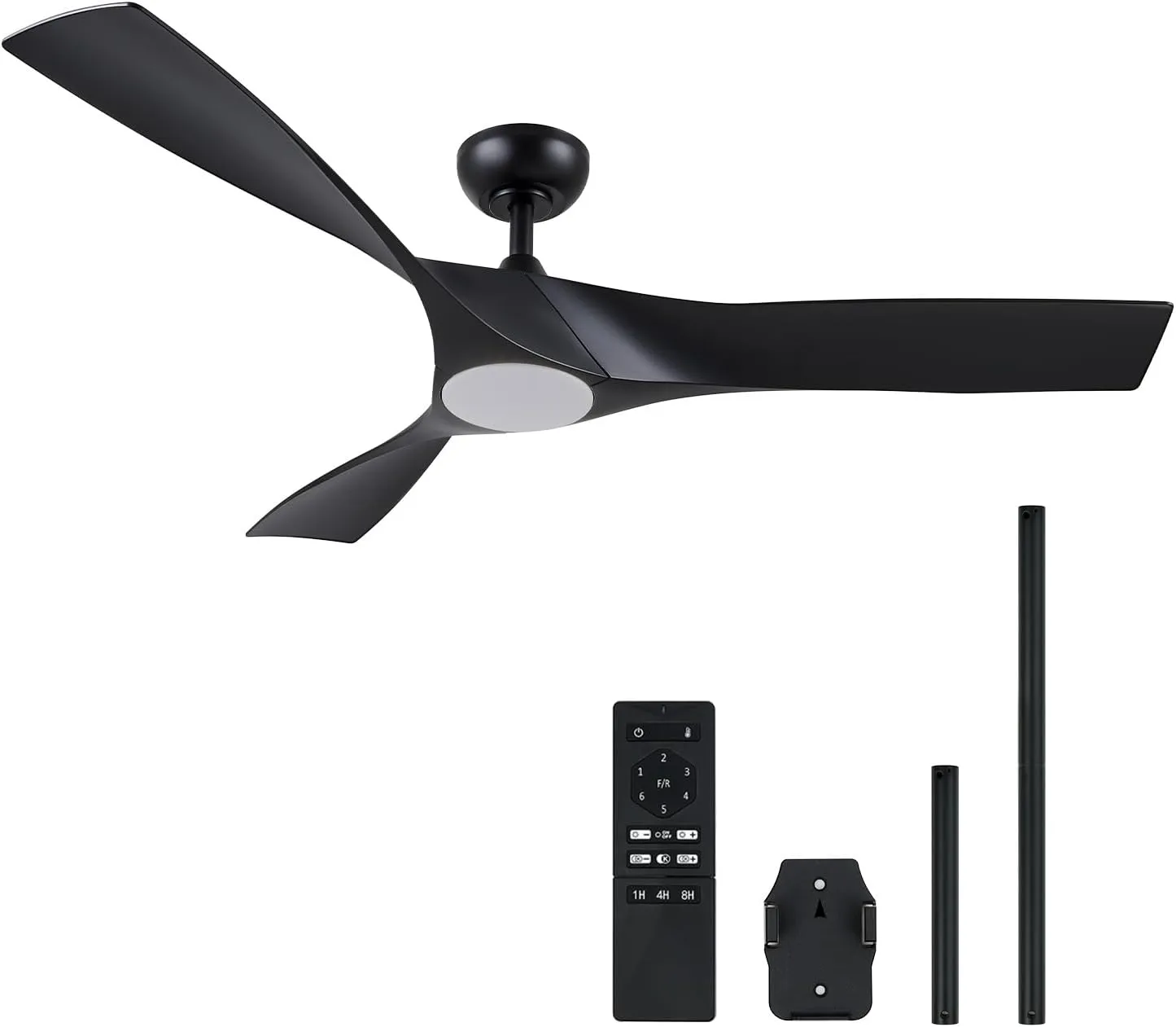 VONLUCE Ceiling Fan with Light and Remote Control, 52 Inch Modern Fan with 3 Blades Noiseless DC Motor for Bedroom, Living Room, Kitchen, Study, Black Fan with safety blade design