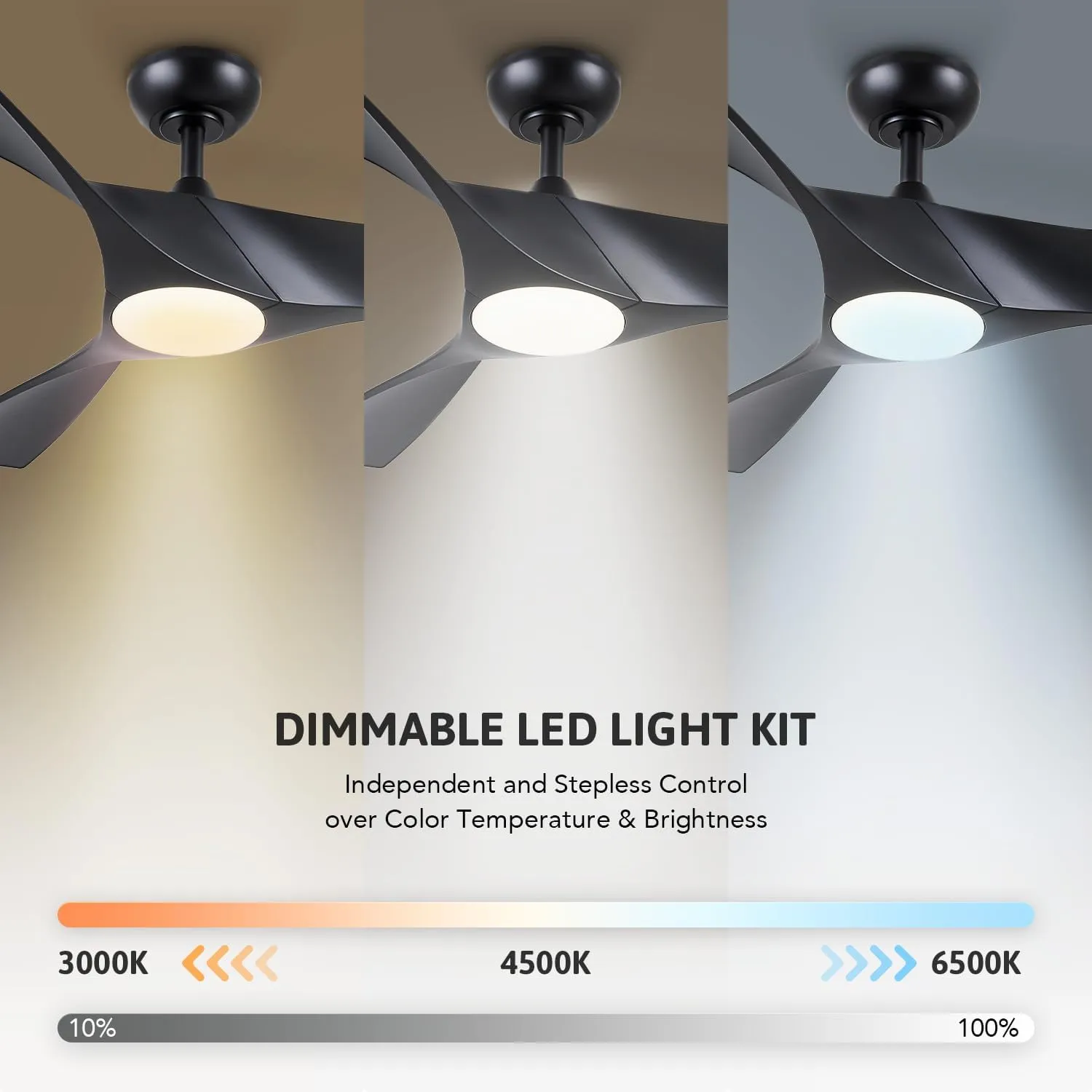VONLUCE Ceiling Fan with Light and Remote Control, 52 Inch Modern Fan with 3 Blades Noiseless DC Motor for Bedroom, Living Room, Kitchen, Study, Black